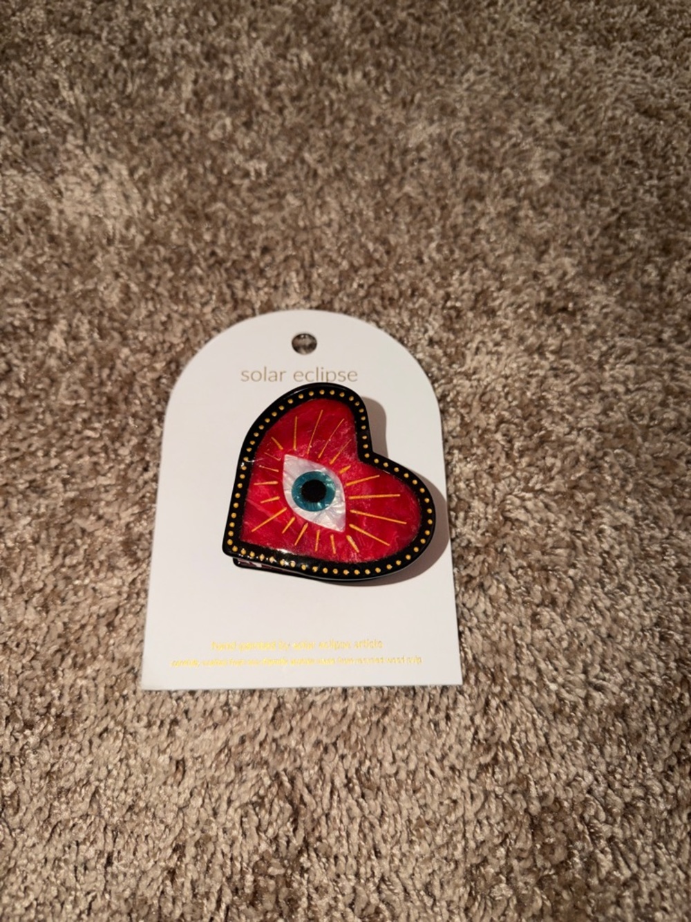 adidas Red Heart Eye Hair Clip with Black Trim and Gold Dots